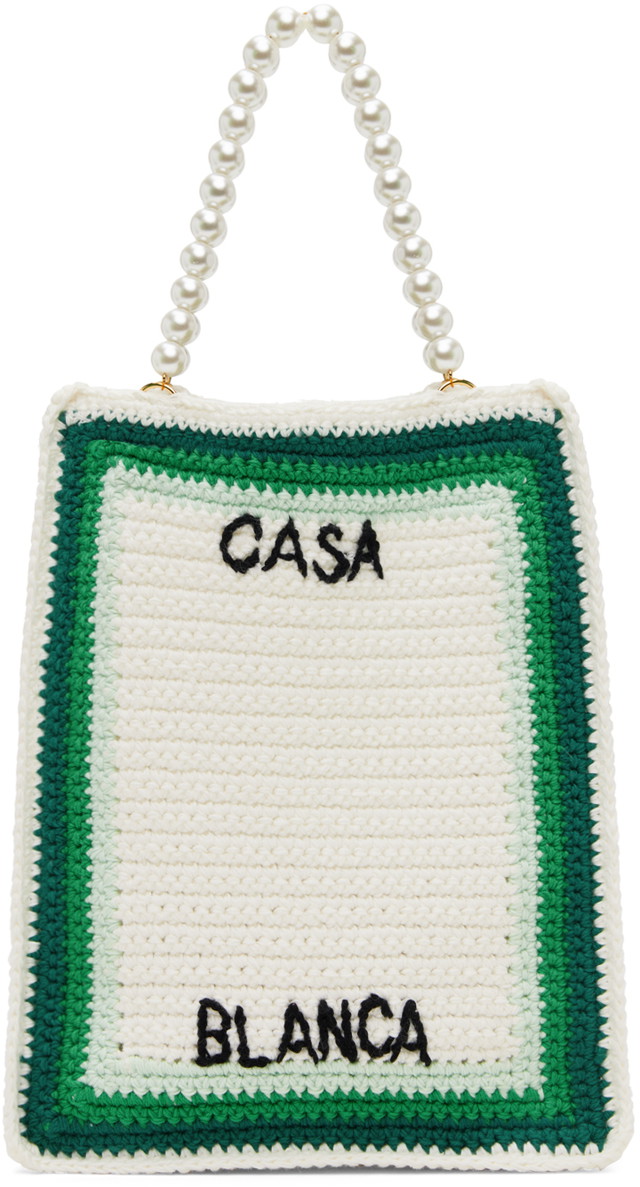 Vászontáskák Casablanca Mini Crochet Tote Bag Zöld | APS24-BAG-093-01