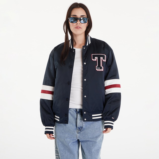 Bomber dzsekik Tommy Hilfiger Satin Letterman Bomber Jacket Dark Night Navy Sötétkék | DW0DW18306 C1G