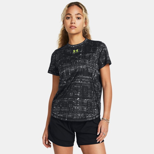 Póló Under Armour Challenger Pro Training Kurzarm-Shirt mit Print für Damen Schwarz / High Vis Gelb L Fekete | 1384948-002