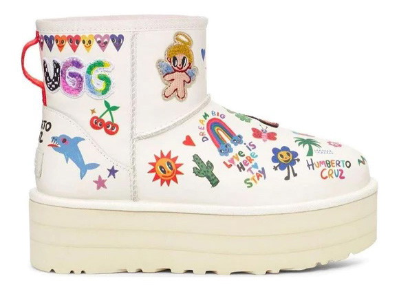 Sneakerek és cipők UGG Classic Mini Platform Boot Pop Sketch (Women's) Bézs | 1153065-WHT