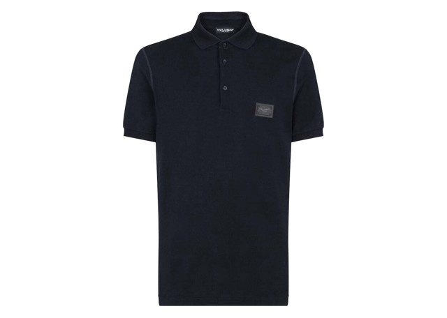 Pólóingek Dolce & Gabbana Cotton Pique Branded Plate Polo Shirt Blue Fekete | G8KK1TFU7ENB0665