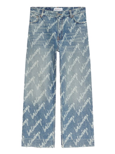 Farmer Balenciaga All Over Logo Cropped Denim Trousers Kék | 600235TJW904200