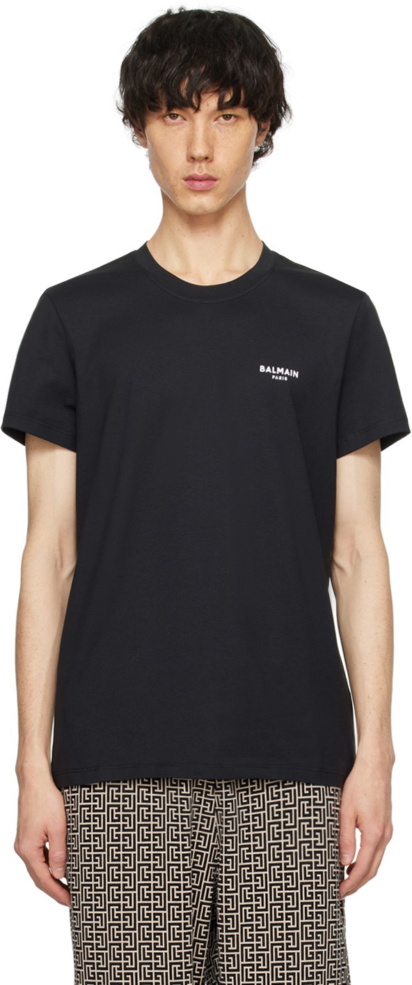 Póló Balmain Flocked T-Shirt Fekete | CH1EF000BB04