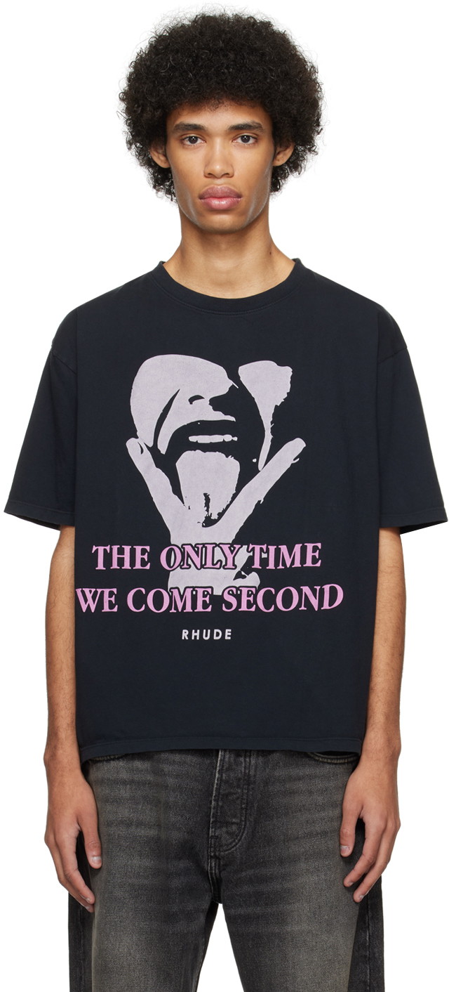 Póló Rhude 'Come Second' T-Shirt Fekete | RHPS24TT27012610