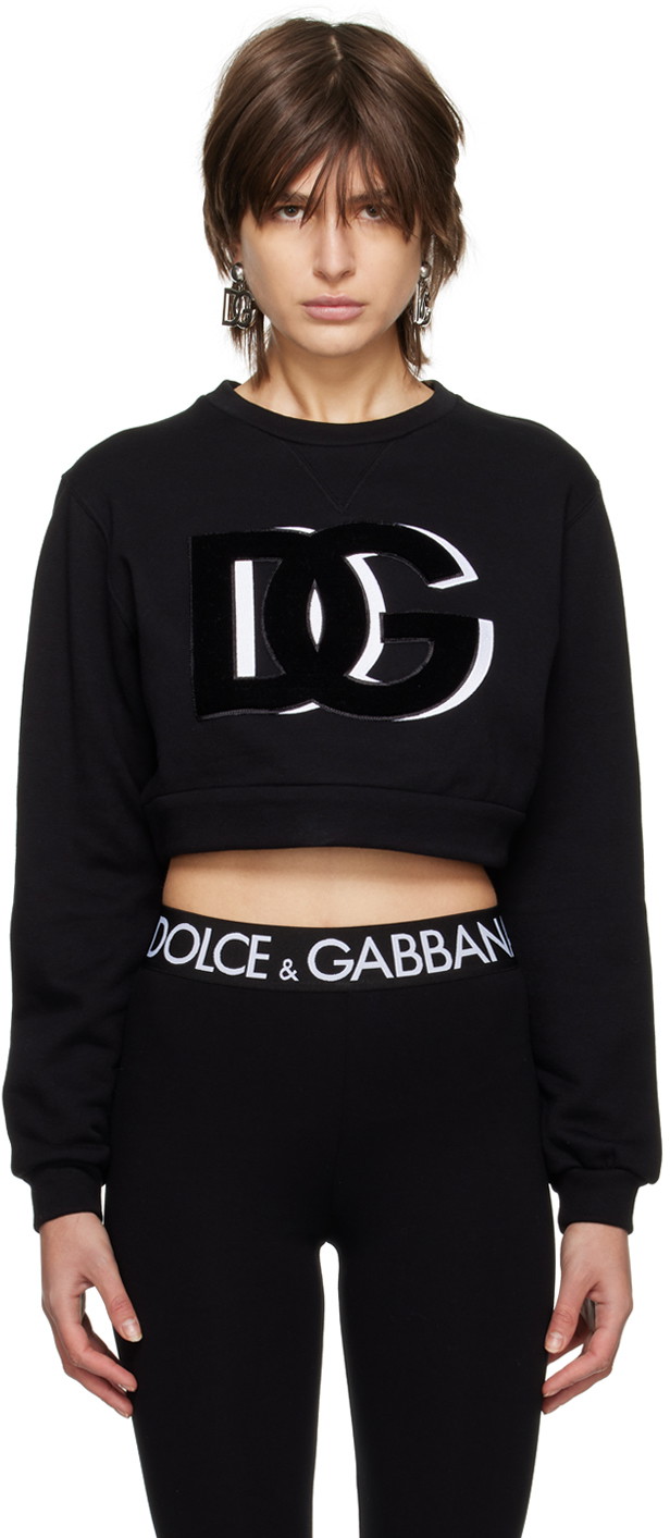 Sweatshirt Dolce & Gabbana Black Cropped Sweatshirt Fekete | F9P40Z HU7HV