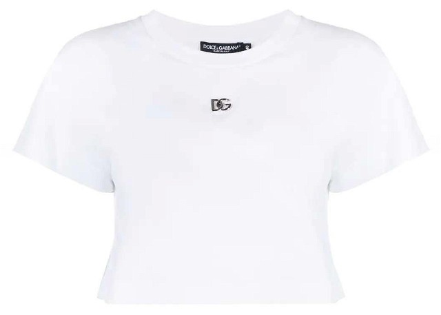 Crop topok Dolce & Gabbana Cropped Logo Plaque T-shirt White Fehér | F8S21ZG7EOW
