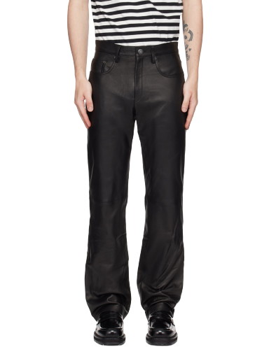 Nadrág AMI Straight-Fit Leather Pants Fekete | HTR502.552
