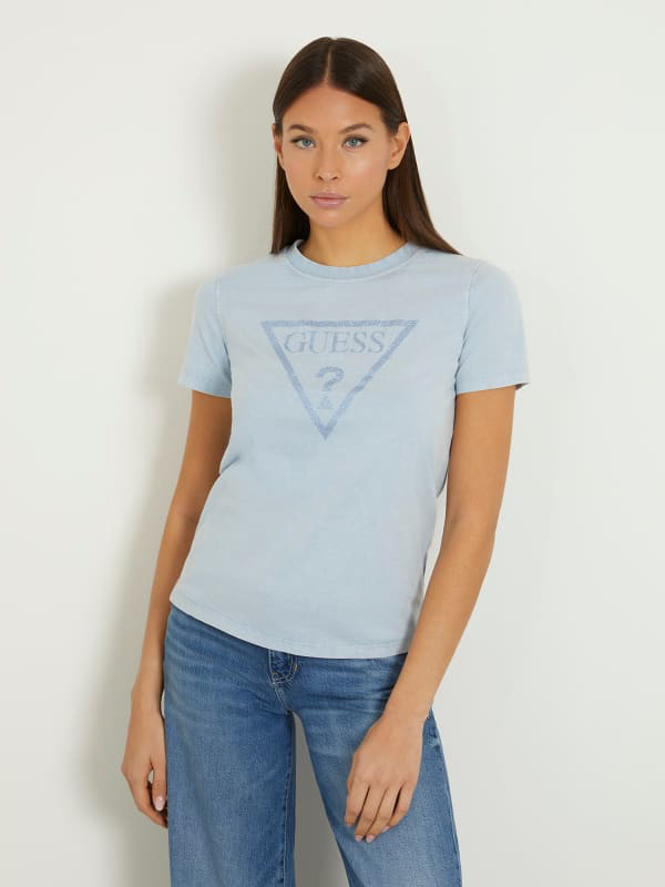 Póló GUESS Rhinestones Triangle Logo T-Shirt Kék | W4GI26I3Z14