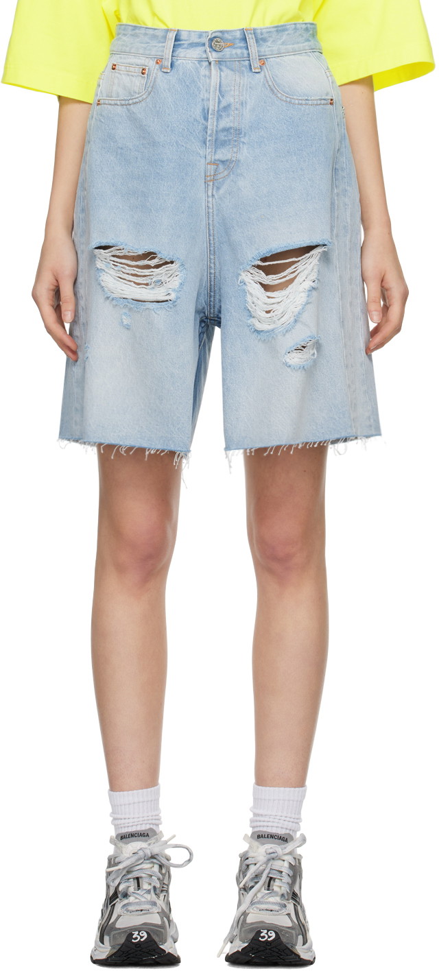 Rövidnadrág VETEMENTS Destroyed Denim Shorts Kék | UE64SS210N