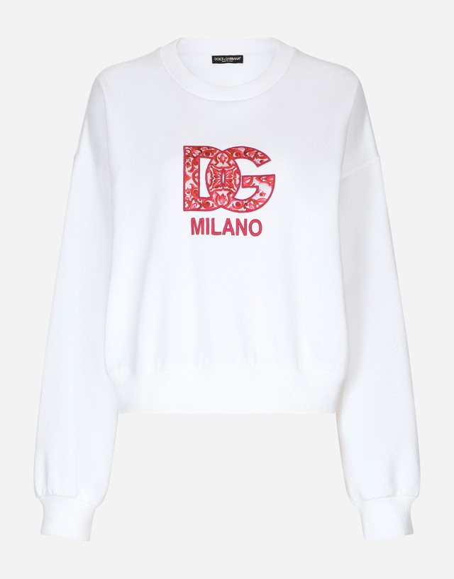 Sweatshirt Dolce & Gabbana Jersey Sweatshirt With Dg Patch Fehér | F9Q92ZGDBVWS8400