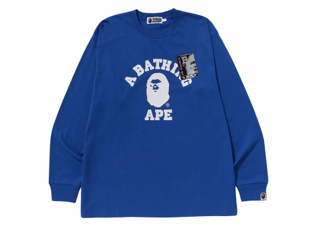 Póló BAPE BAPE Mad Face College Long Sleeve Tee Blue Kék | 1J80-111-002