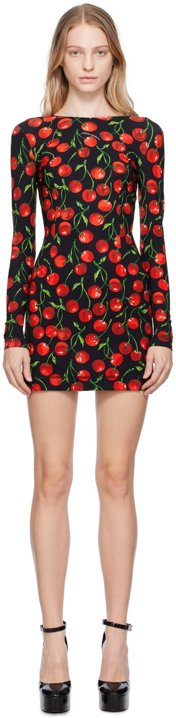 Ruha Dolce & Gabbana Black & Red Cherry Print Minidress Fekete | F6R6LT FSG54