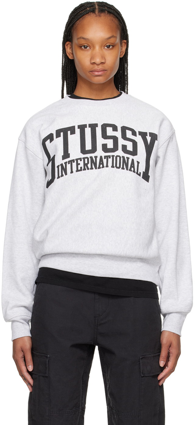 Sweatshirt Stüssy Gray Screen-Printed Sweatshirt Fehér | 1915003