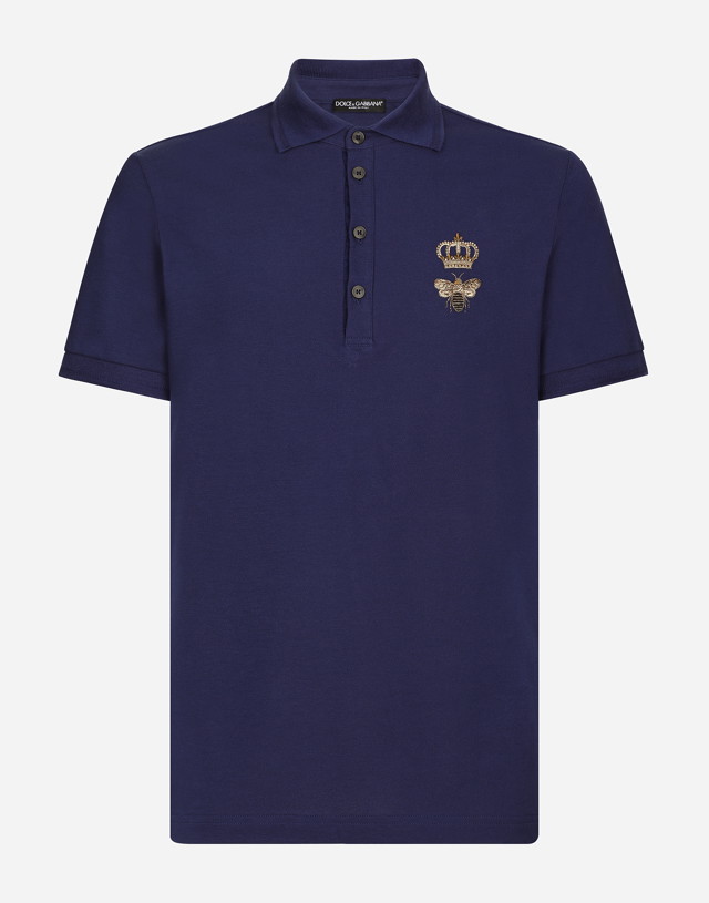 Pólóingek Dolce & Gabbana Cotton Piqué Polo-shirt With Embroidery Sötétkék | G8LZ1ZG7WURB0065