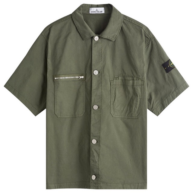 Ing Stone Island Stretch-TC Garment Dyed Short Sleeve Overshirt Zöld | 811512410-V0059
