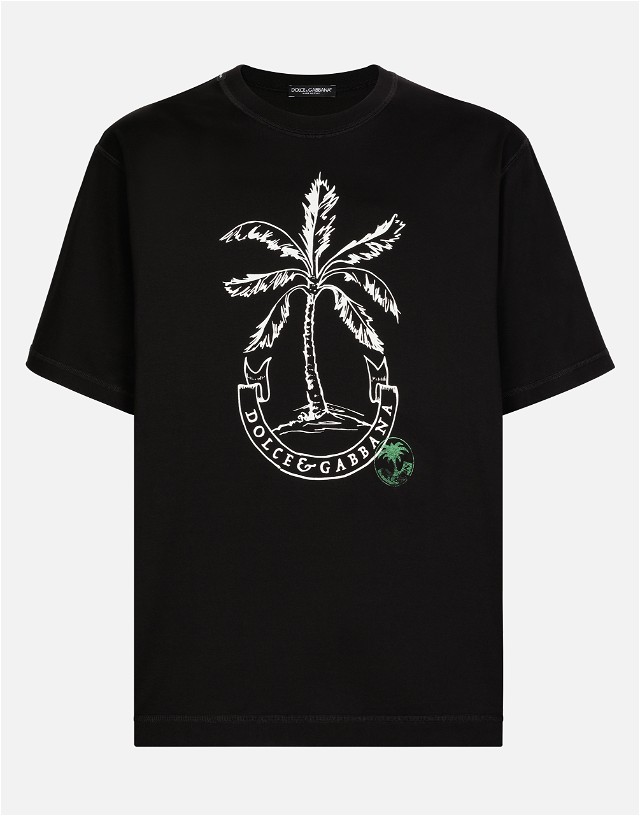 Póló Dolce & Gabbana Short-sleeved Banana-tree-print T-shirt Fekete | G8PN9TG7K1VN0000