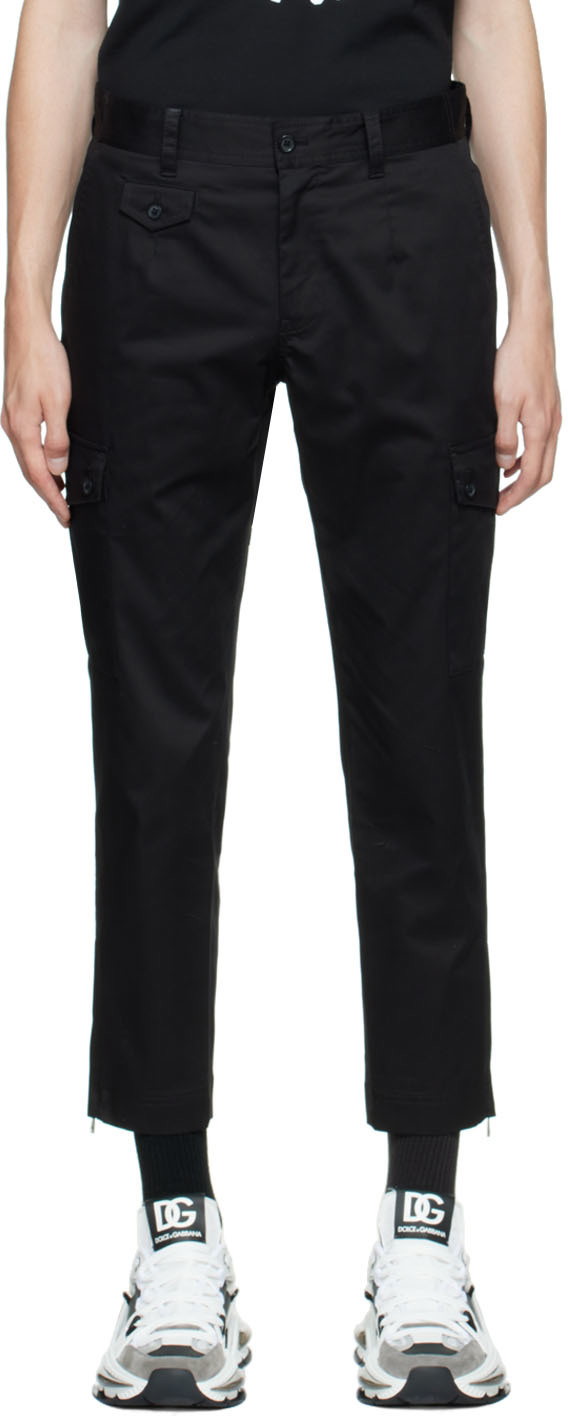 Oldalzsebes nadrágok Dolce & Gabbana Black Cotton Cargo Pants Fekete | GWR2ATGF093