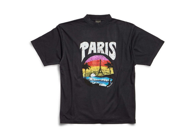 Póló Balenciaga Paris Tropical T-shirt Fekete | 764235 TPVL9