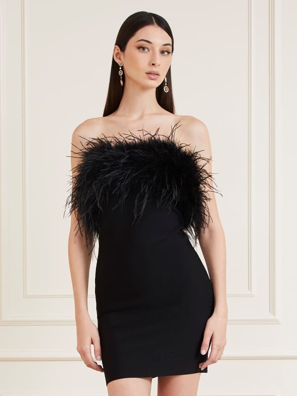 Ruha GUESS Marciano Marciano Feathers Mini Dress Fekete | 4RGK0E5036Z, 0
