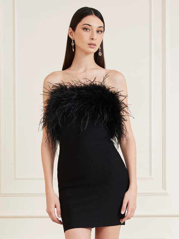 Ruha GUESS Marciano Marciano Feathers Mini Dress Fekete | 4RGK0E5036Z