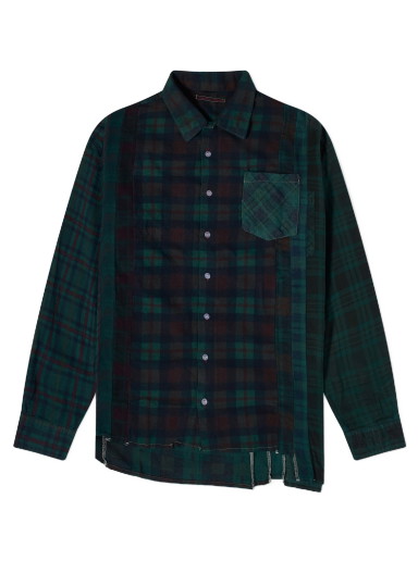 Ing Needles 7 Cuts Wide Over Dyed Flannel Shirt Zöld | NS305-B