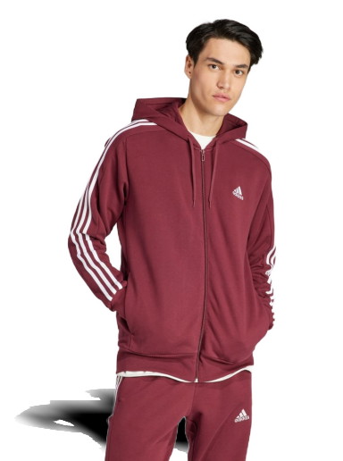 Sweatshirt adidas Performance Sportswear Essentials French Terry 3-Stripes Full-Zip Hoodie Burgundia | IS1365
