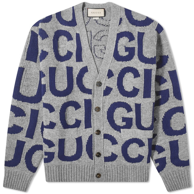 Pulóver Gucci Intarsia Logo Knit Cardigan Szürke | 771707-XKDLV-1140