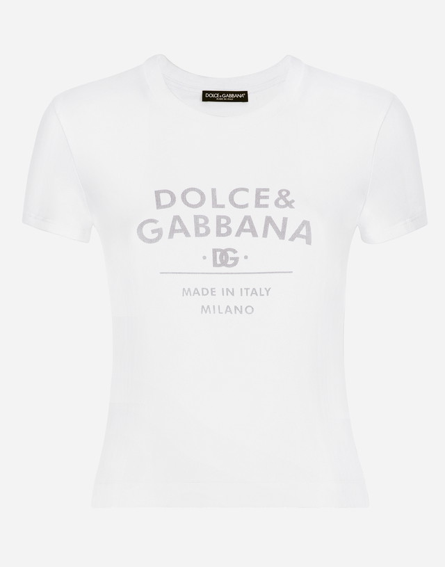 Póló Dolce & Gabbana Jersey T-shirt With Lettering Fehér | F8U48TGDB6WW0800