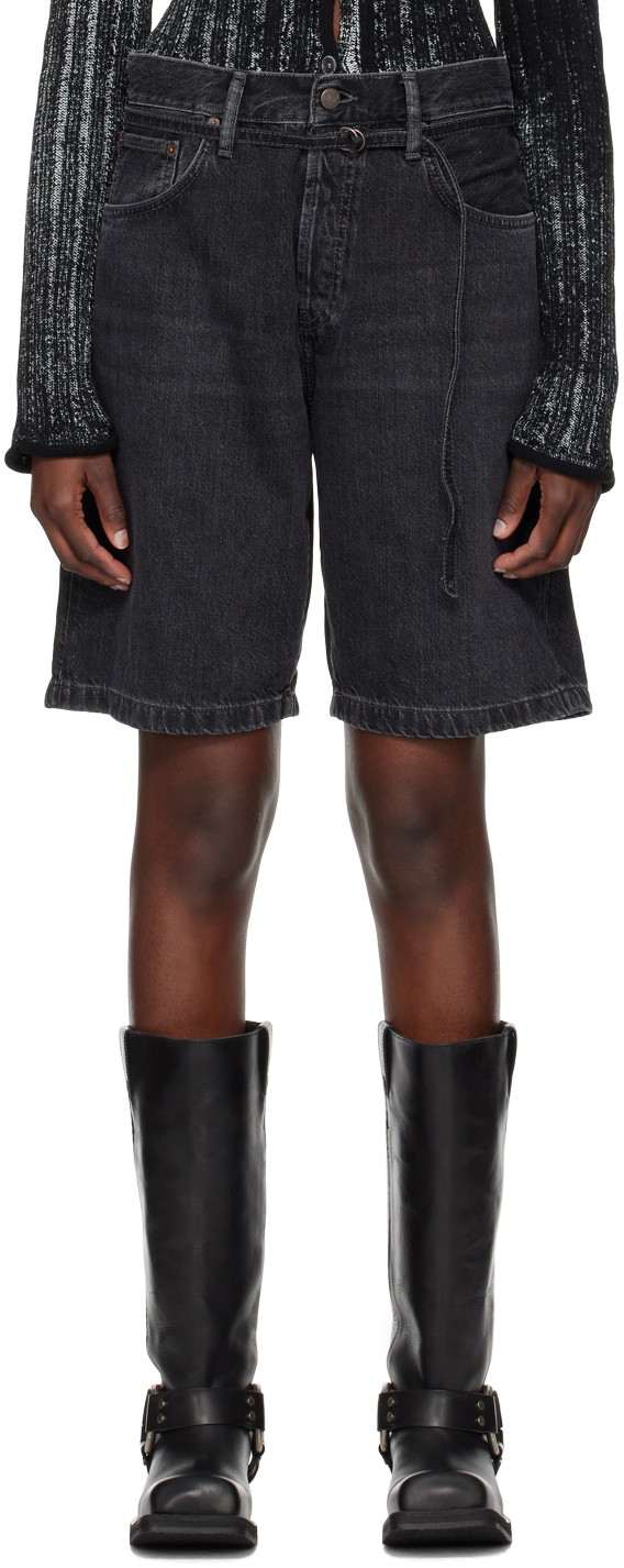 Rövidnadrág Acne Studios Cinch Denim Shorts Fekete | CE0048-