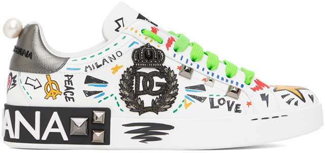 Sneakerek és cipők Dolce & Gabbana White Embroidery & Studs Portofino Többszínű | CS1772AH502