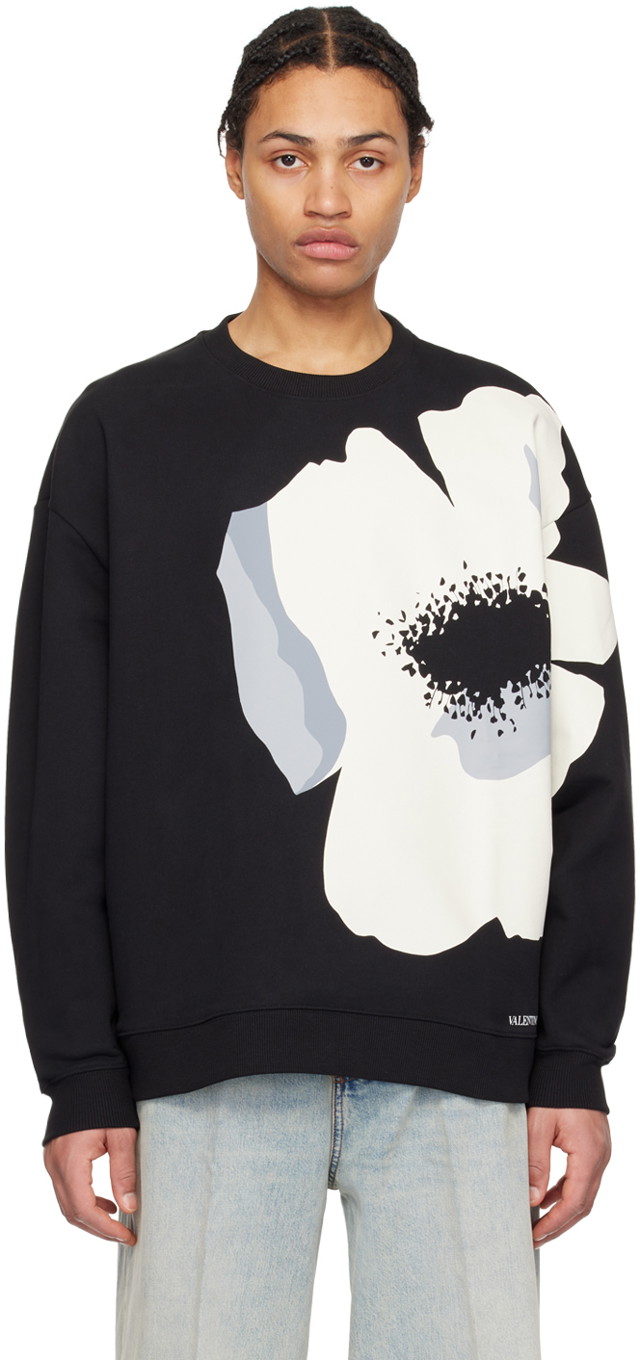 Sweatshirt Valentino Black Floral Sweatshirt Fekete | 4V0MF27MA1W