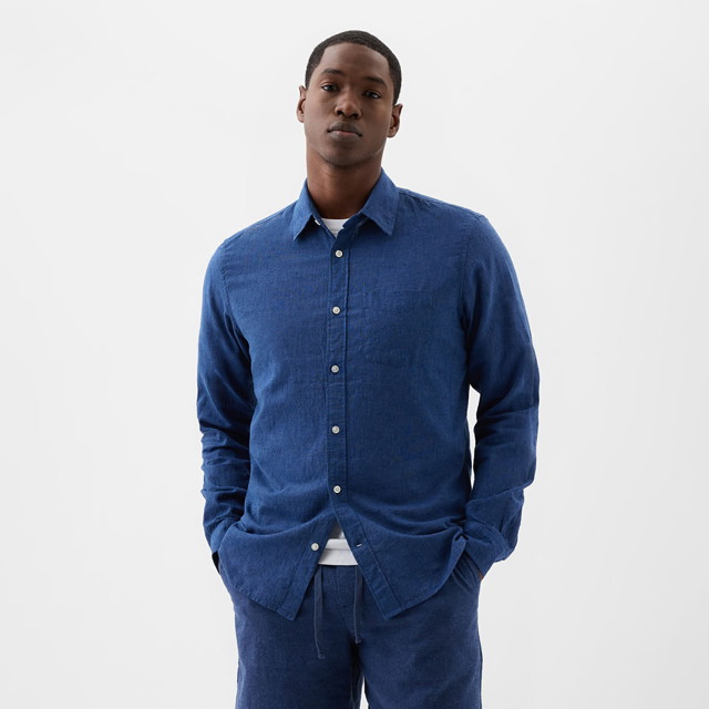 Ing GAP Longsleeve Standard-Fit Linen Shirt Bainbridge Blue Kék | 885302-06
