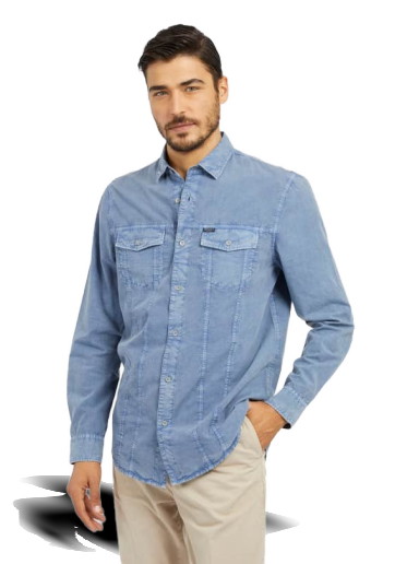Ing GUESS Slim Fit Shirt Pockets Kék | M4RH05WFXO1