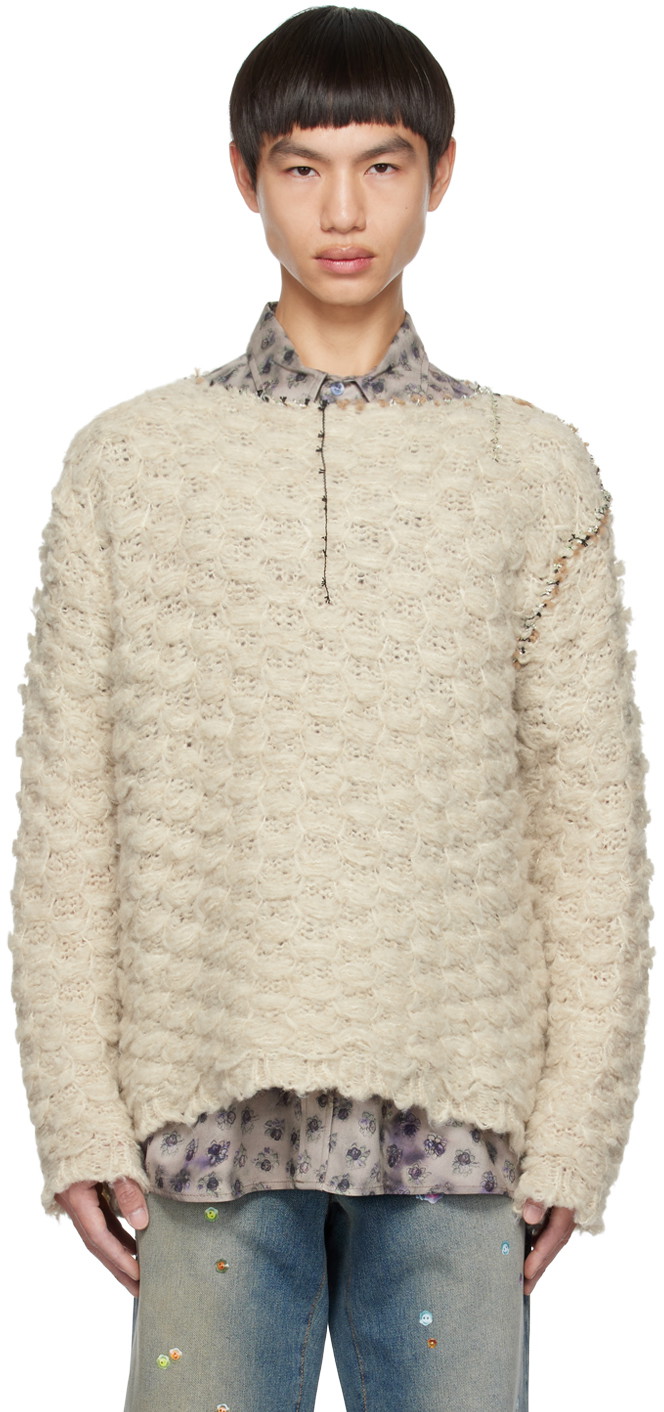 Pulóver Acne Studios Distressed Sweater Fehér | B60273-, 0