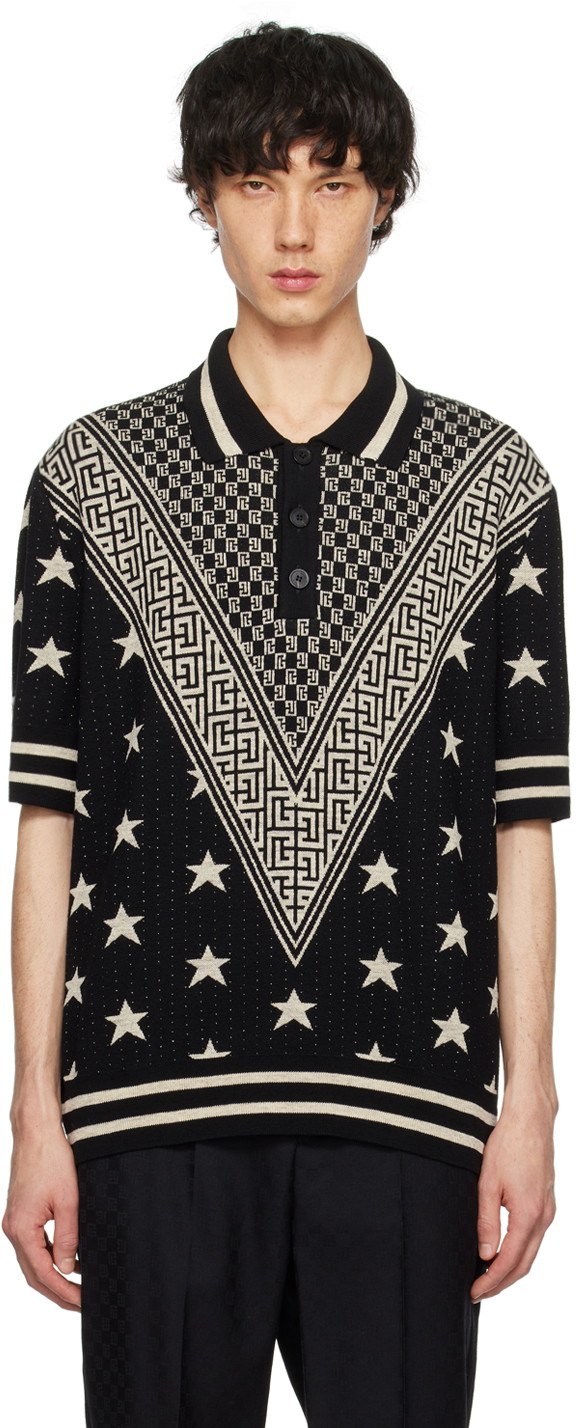 Pólóingek Balmain Monogram Stars Polo Fekete | CH1GB045KF93