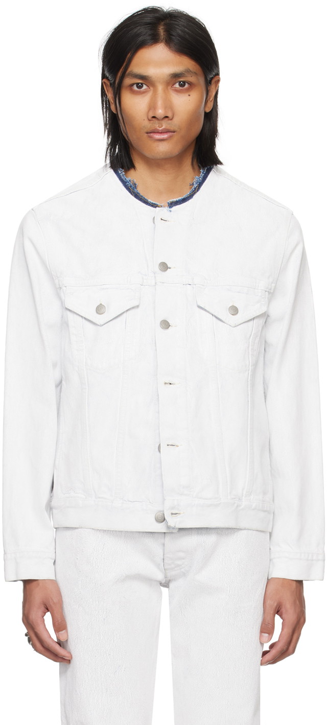 Dzsekik Maison Margiela Collarless Denim Jacket Fehér | SI1AM0007 S30561