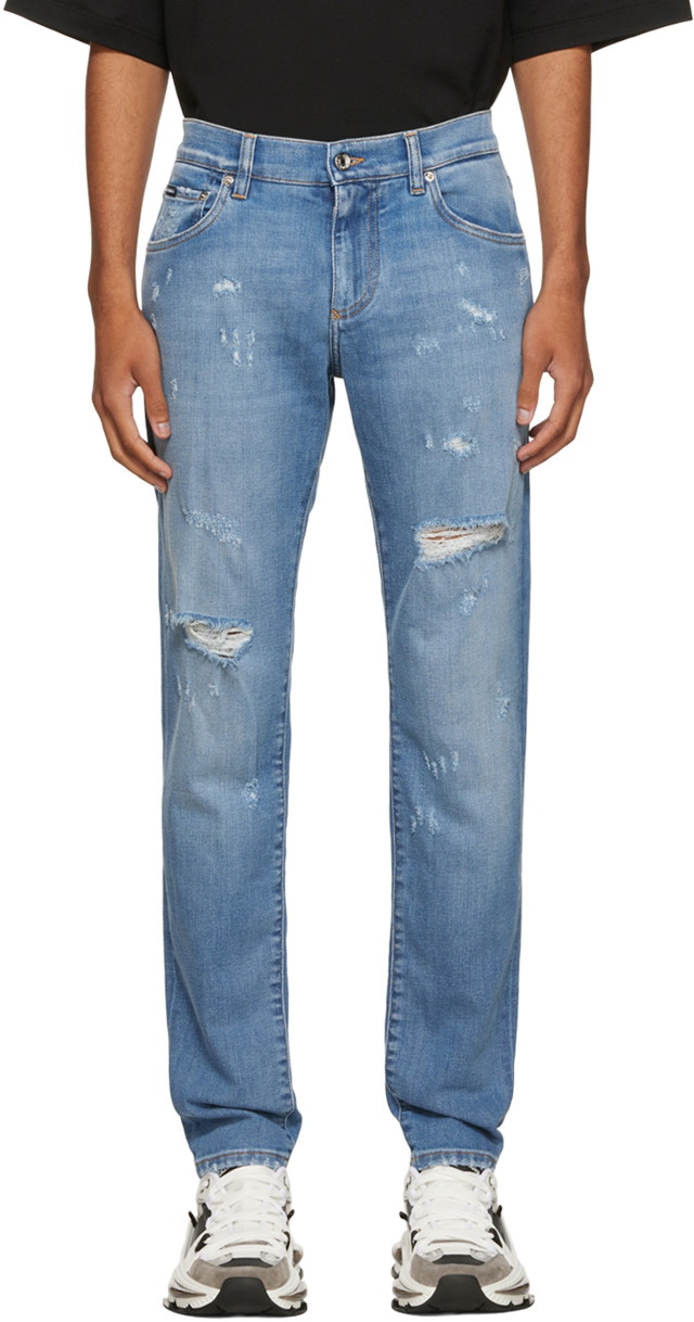 Farmer Dolce & Gabbana Blue Distressed Jeans Kék | GY07CDG8FS7