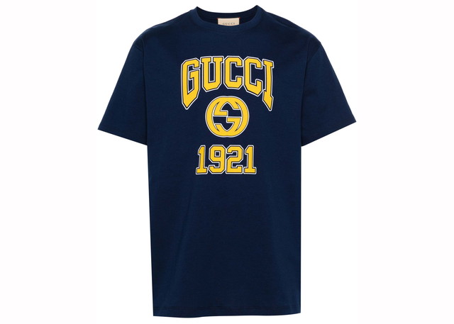 Póló Gucci Logo Print T-shirt Navy Blue Sötétkék | 771758 XJF3R