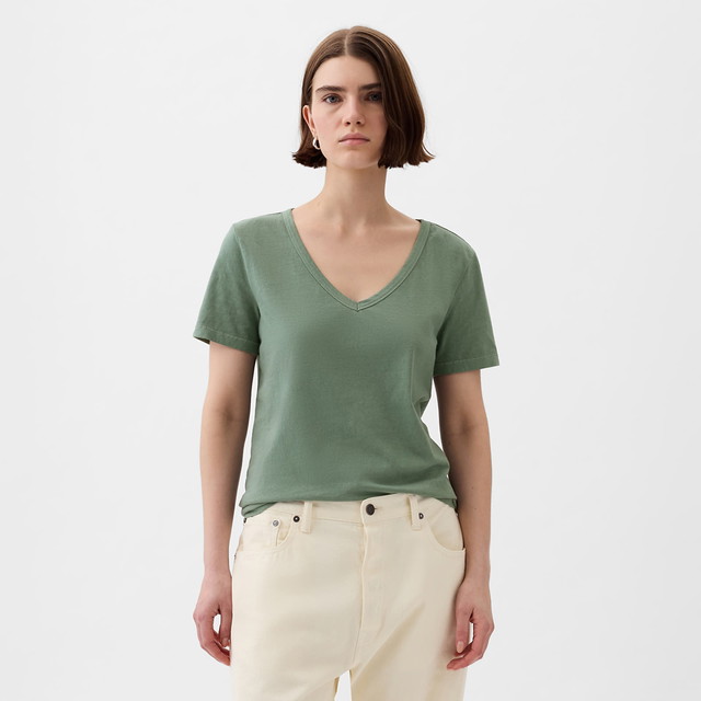 Póló GAP V-Neck Tee Laurel Wreath Green Zöld | 740140-65