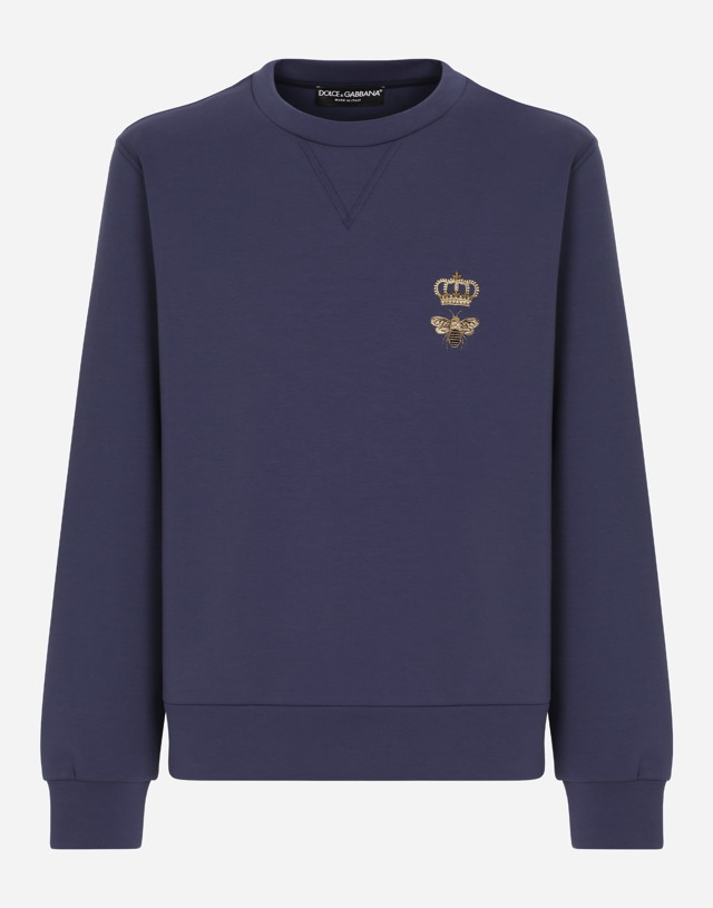 Sweatshirt Dolce & Gabbana Cotton Jersey Sweatshirt With Embroidery Sötétkék | G9ABJZHU7H9B0065