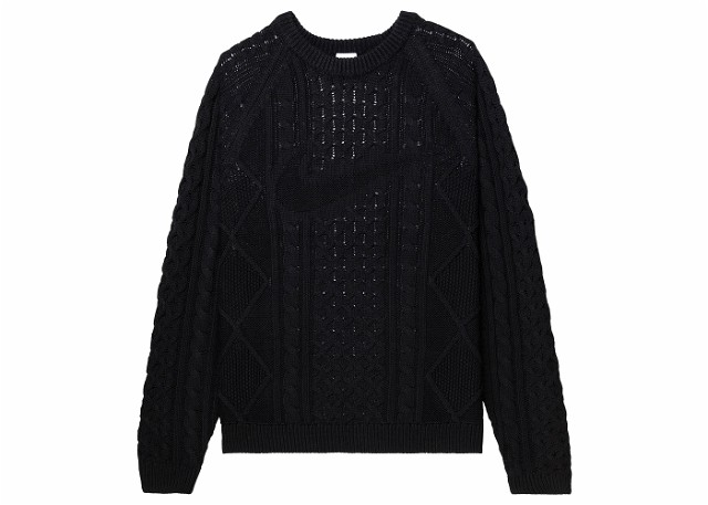 Pulóver Nike Cable Knit L/S Sweater Fekete | DQ5177-010