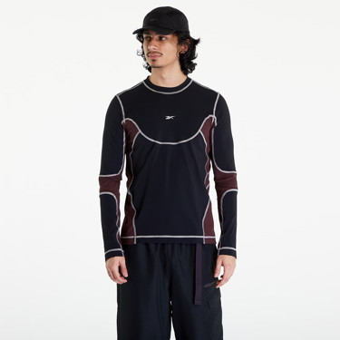 Póló Reebok Ribbed Training Long Sleeve T-Shirt Bordeaux/ Black Fekete | RMVB001C99FAB0011028, 0