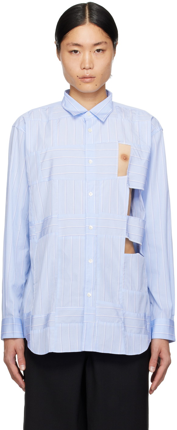 Ing Comme des Garçons Shirt Blue Patchwork Shirt Türkizkék | FL-B054-051