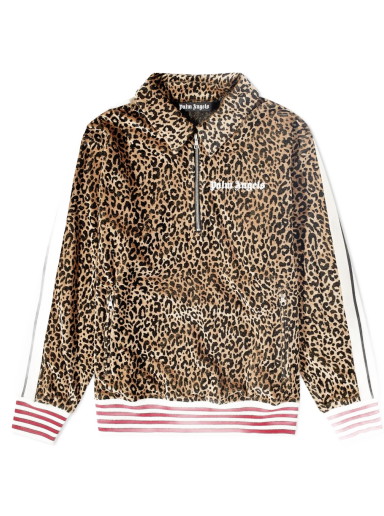 Sweatshirt Palm Angels Leopard Print Quarterzip Track Hoodie Barna | PMBD039F22FAB0027601