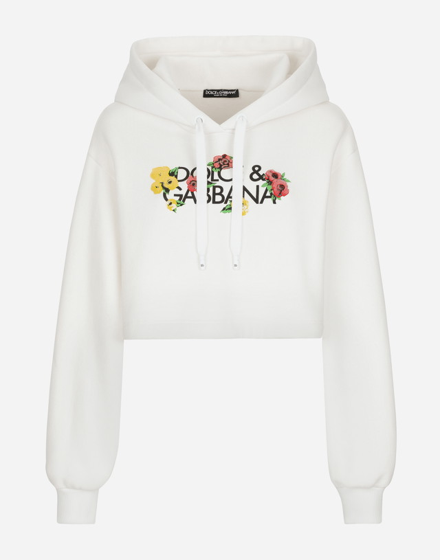 Sweatshirt Dolce & Gabbana Cropped Sweatshirt With Flower Print Fehér | F9R58ZGDCBGW0111