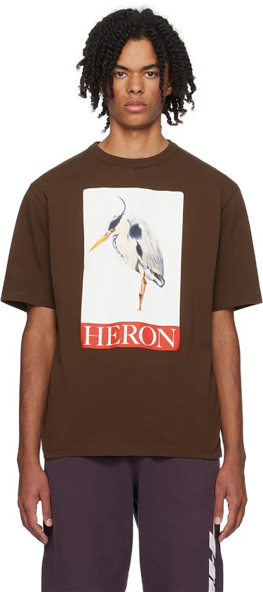 Póló HERON PRESTON Bird Painted T-Shirt Barna | HMAA032F23JER0046025, 0