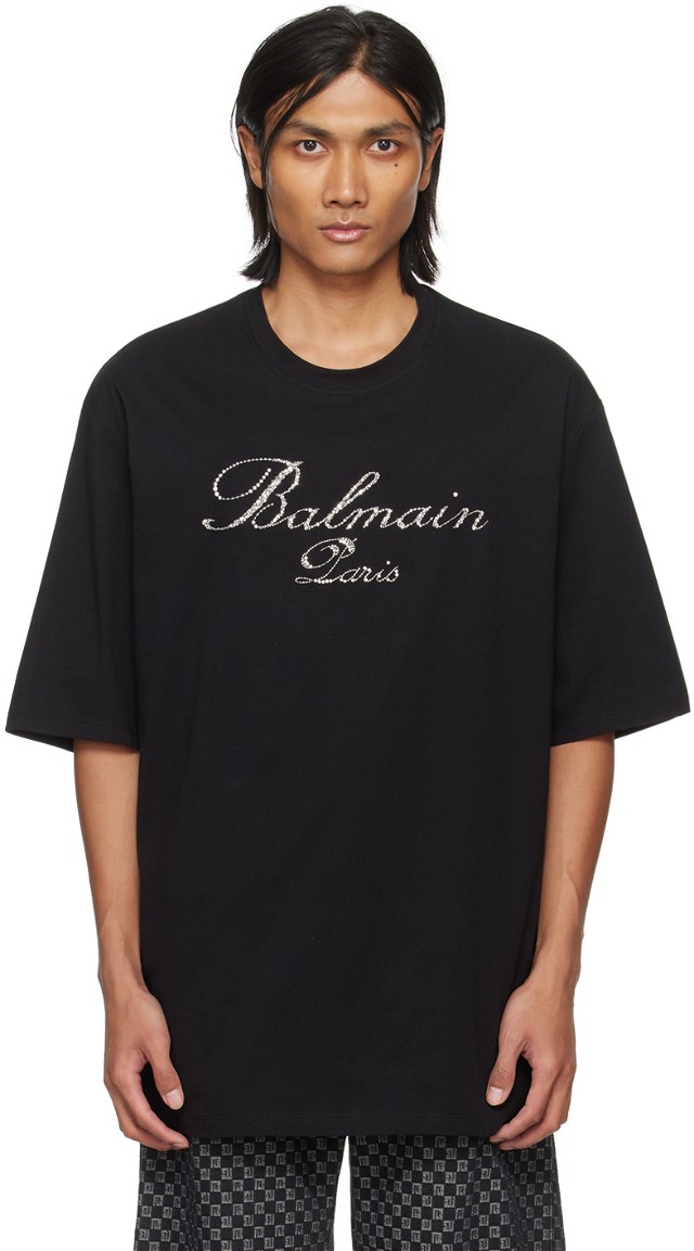 Póló Balmain Crystal-Cut T-Shirt Fekete | CH1EH015PC19