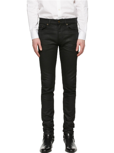 Farmer Saint Laurent Coated Skinny-Fit Jeans Fekete | 527389 Y824K