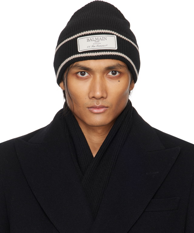 Beanie sapkák Balmain Label Beanie Fekete | CH1XC030KC65