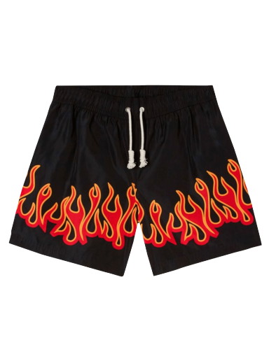 Fürdőruha Palm Angels Burning Flames Print Swim Short Fekete | PMFA011F22FAB0011025